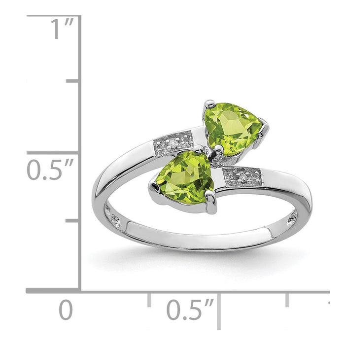 High-Quality Rhodium-Plated Sterling Silver Heart Ring with Peridot & Diamonds-4