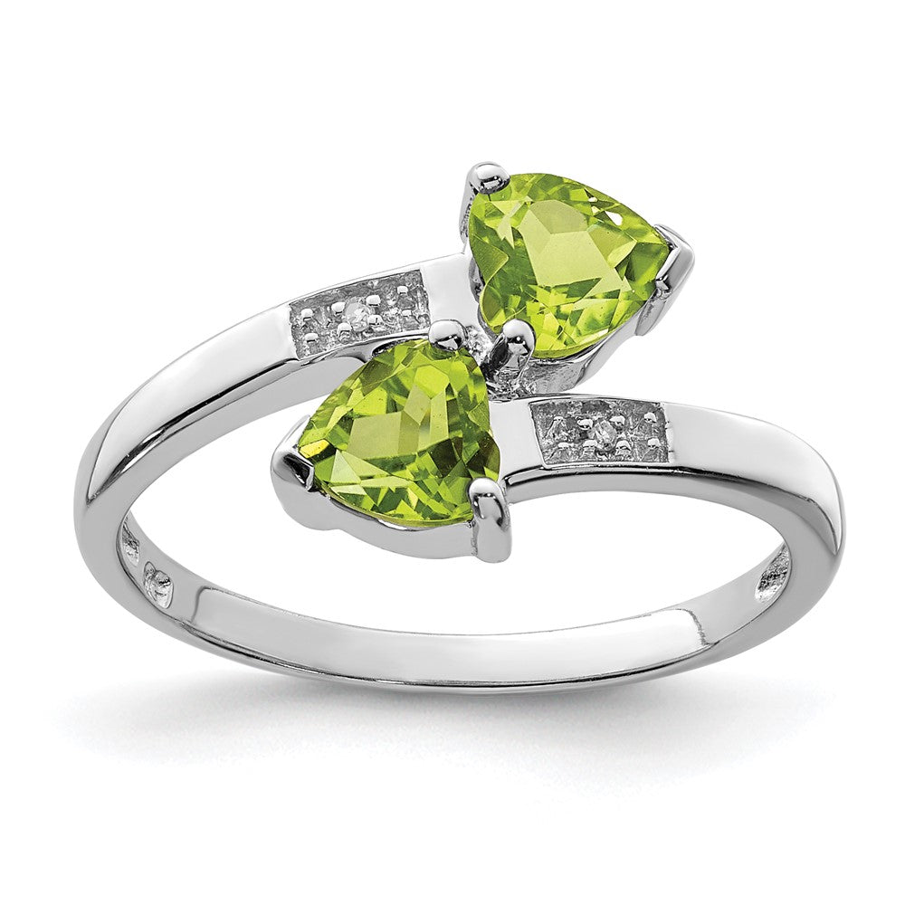 High-Quality Rhodium-Plated Sterling Silver Heart Ring with Peridot & Diamonds