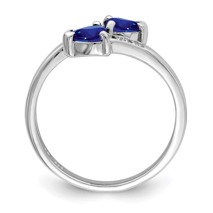 High-Quality Rhodium-Plated Sterling Silver Heart Ring with Sapphire & Diamonds-2