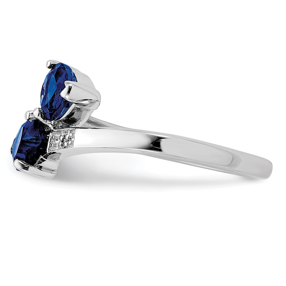 High-Quality Rhodium-Plated Sterling Silver Heart Ring with Sapphire & Diamonds
