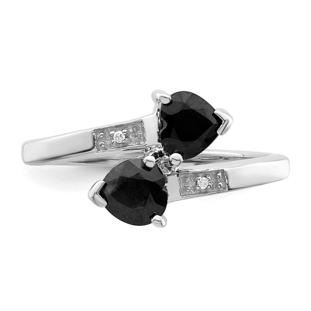 High-Quality Rhodium-Plated Sterling Silver Heart Ring with Sapphire & Diamonds