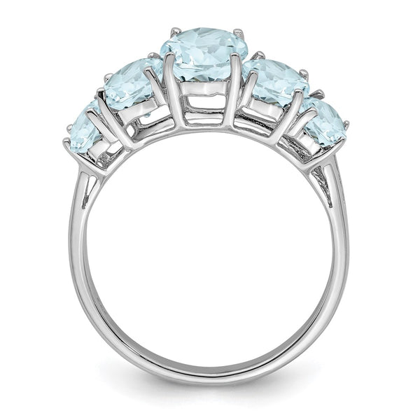 Rhodium-Plated Sterling Silver Aqua Gemstone Ring
