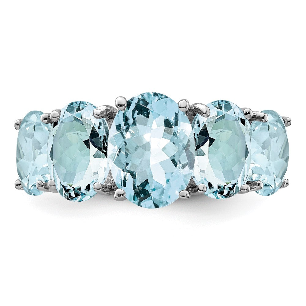 Exclusive Rhodium-Plated Sterling Silver Aqua Gemstone Ring - Affordable Luxury!