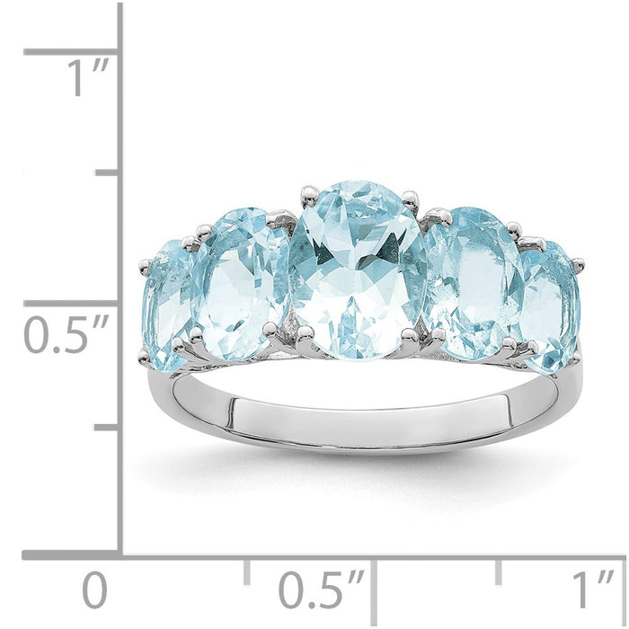 Exclusive Rhodium-Plated Sterling Silver Aqua Gemstone Ring - Affordable Luxury!-3