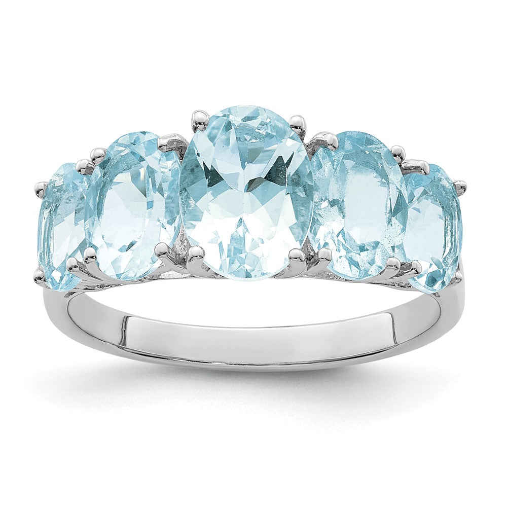 Exclusive Rhodium-Plated Sterling Silver Aqua Gemstone Ring - Affordable Luxury!