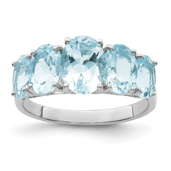Rhodium-Plated Sterling Silver Aqua Gemstone Ring