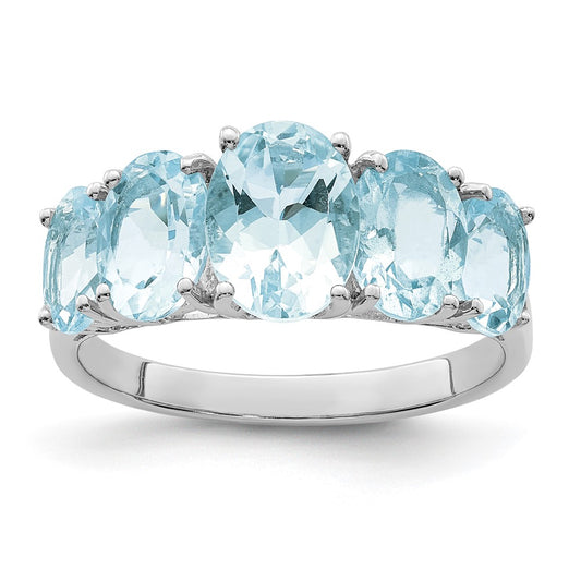 Exclusive Rhodium-Plated Sterling Silver Aqua Gemstone Ring - Affordable Luxury!