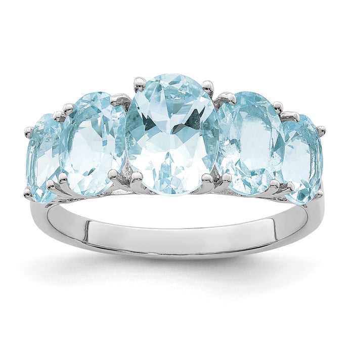Exclusive Rhodium-Plated Sterling Silver Aqua Gemstone Ring - Affordable Luxury!-1
