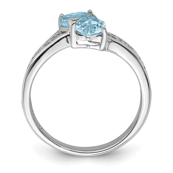 Rhodium-Plated Sterling Silver Aqua Heart Ring