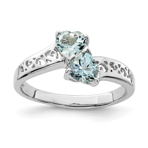 Rhodium-Plated Sterling Silver Aqua Heart Ring