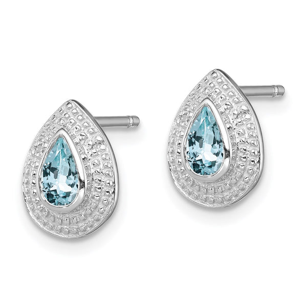 Rhodium-Plated Sterling Silver Aqua & Diamond Stud Earrings