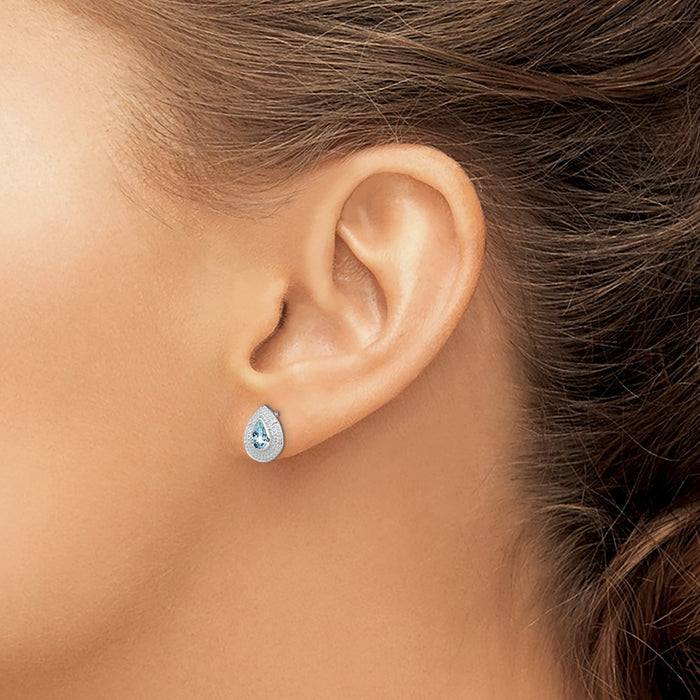 Buy Stylish Rhodium-Plated Sterling Silver Aqua & Diamond Stud Earrings-3