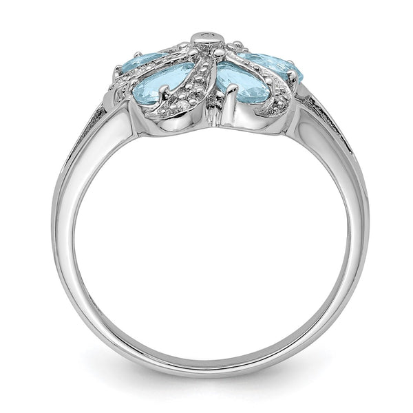 Rhodium-Plated Sterling Silver Aquamarine & Diamond Ring