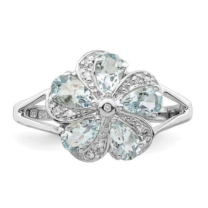Buy Stylish Rhodium-Plated Sterling Silver Aquamarine & Diamond Ring - Luxury Design-5