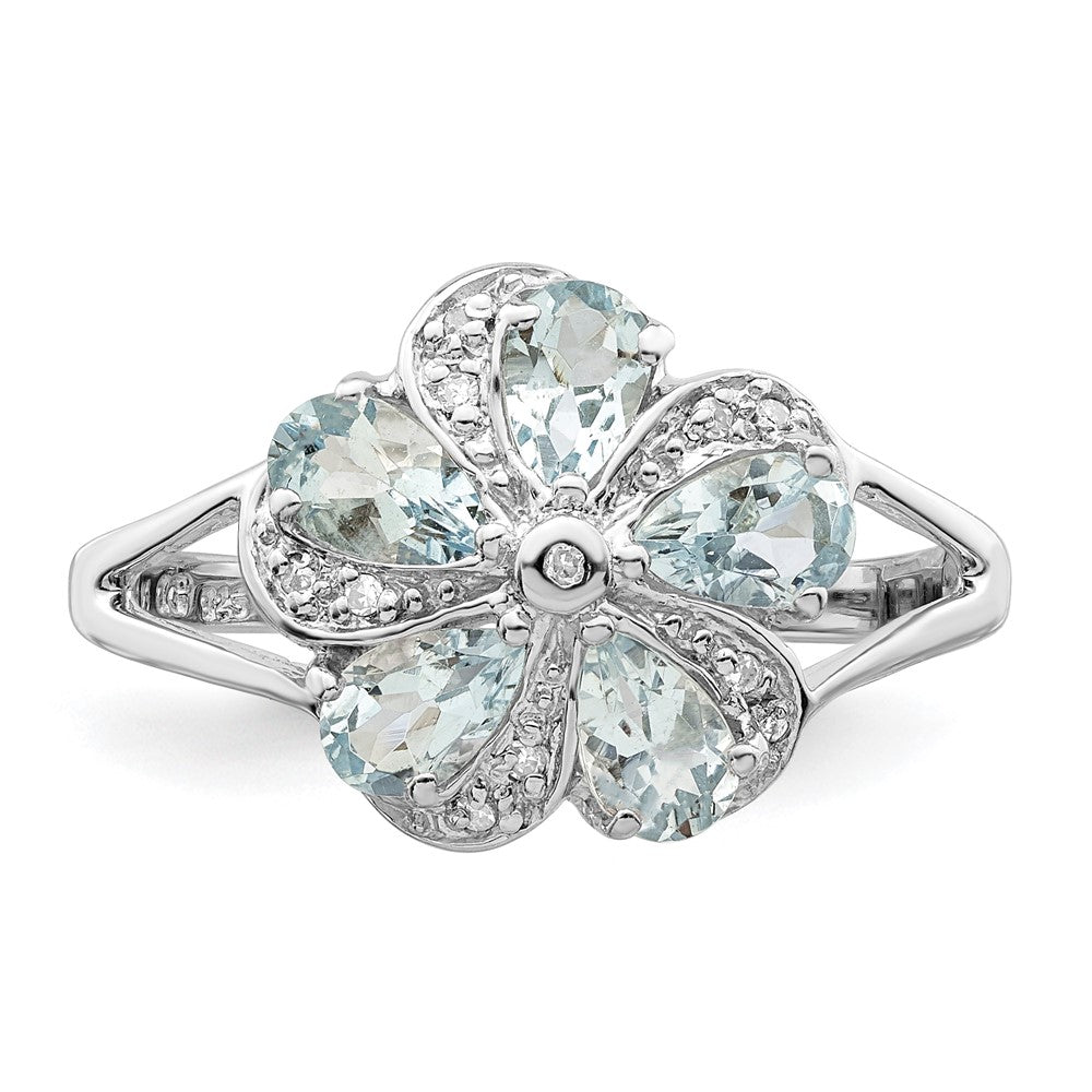 Buy Exclusive Rhodium-Plated Sterling Silver Aquamarine & Diamond Ring