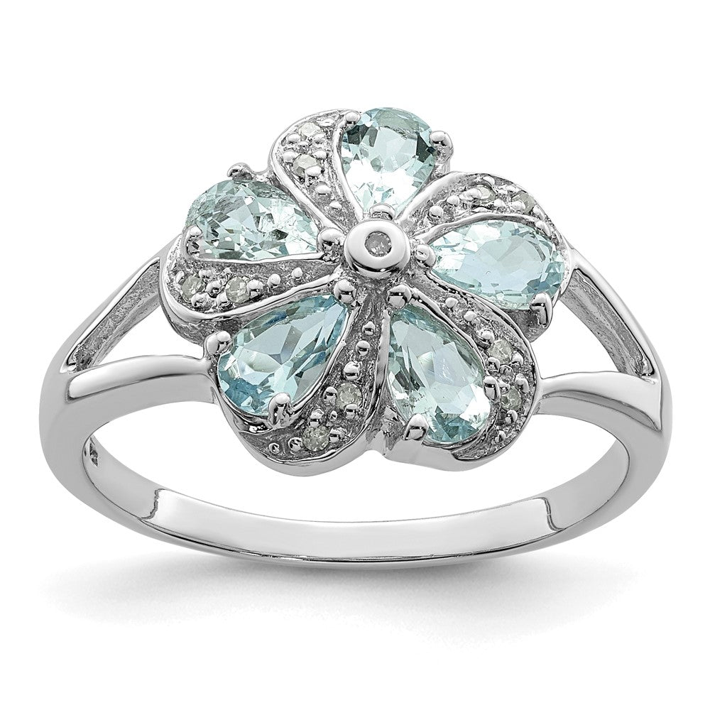 Buy Exclusive Rhodium-Plated Sterling Silver Aquamarine & Diamond Ring