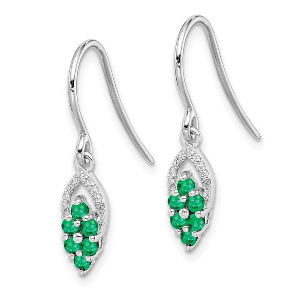 Rhodium-Plated Sterling Silver Diamond & Emerald Earrings