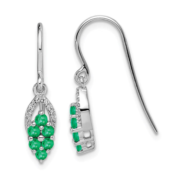 Rhodium-Plated Sterling Silver Diamond & Emerald Earrings