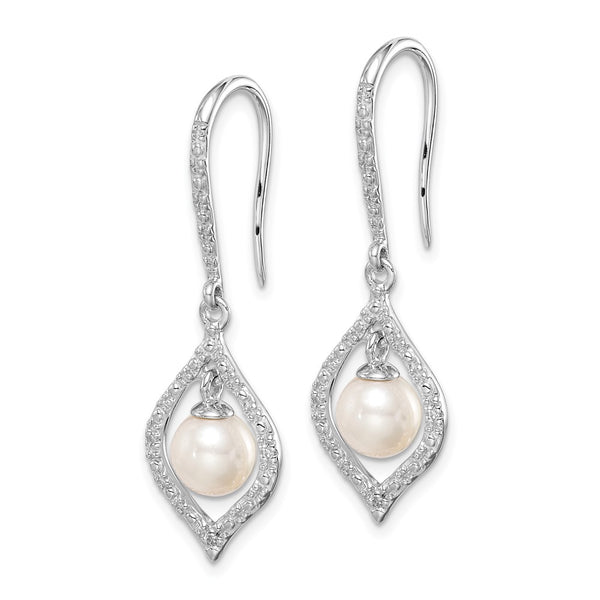 Sterling Silver Earrings with Diamonds & Pearls