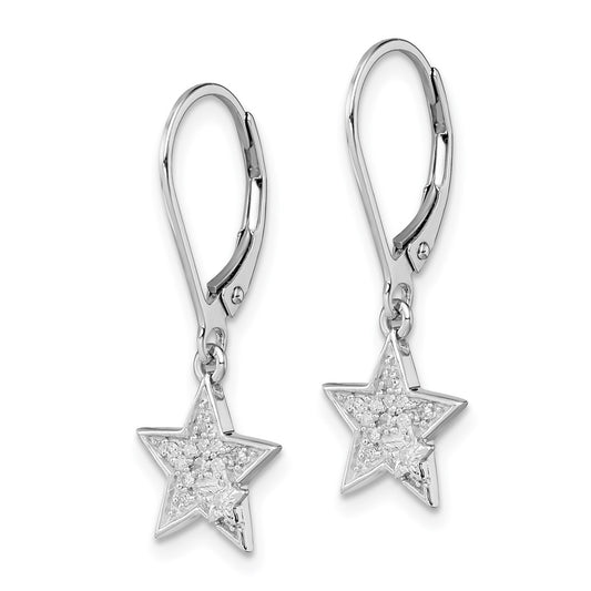 Designer Rhodium-Plated Sterling Silver Diamond Star Earrings - Stylish Value
