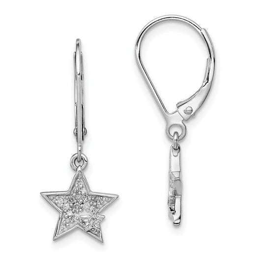 Designer Rhodium-Plated Sterling Silver Diamond Star Earrings - Stylish Value