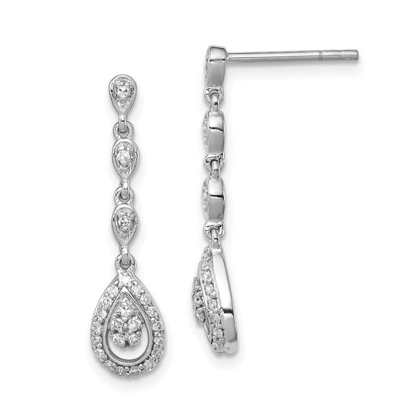 Sterling Silver Teardrop Dangle Earrings with Diamond Accents