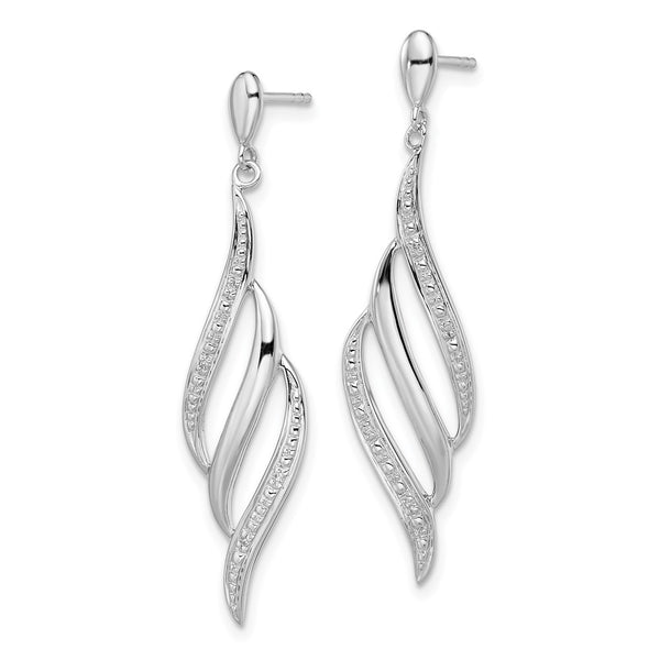 Rhodium-Plated Sterling Silver Diamond Swirl Dangle Earrings - Style GR1-1008176