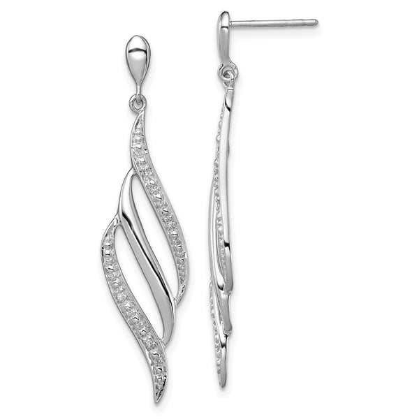 Rhodium-Plated Sterling Silver Diamond Swirl Dangle Earrings - Style GR1-1008176