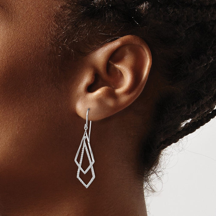Shop Exclusive Rhodium-Plated Sterling Silver Diamond Drop Earrings - Stylish Value-3
