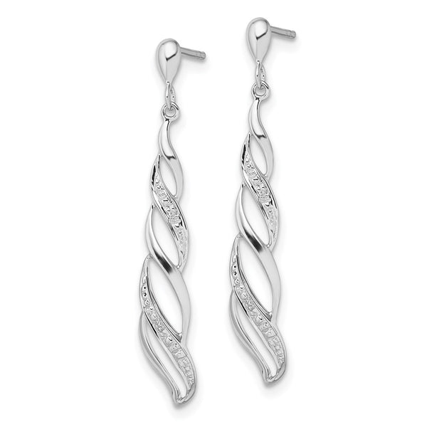 Rhodium-Plated Sterling Silver Diamond Swirl Dangle Earrings - Style GR1-1017620