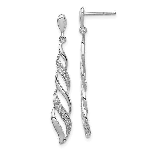 Rhodium-Plated Sterling Silver Diamond Swirl Dangle Earrings - Style GR1-1017620