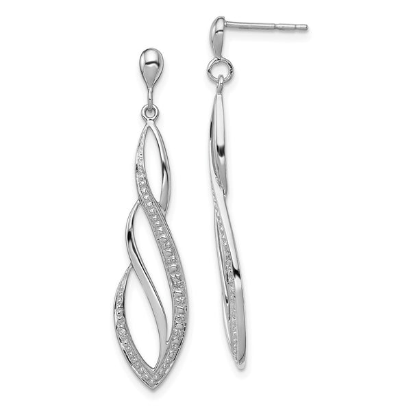 Rhodium-Plated Sterling Silver Diamond Swirl Dangle Earrings - Style GR1-1017624