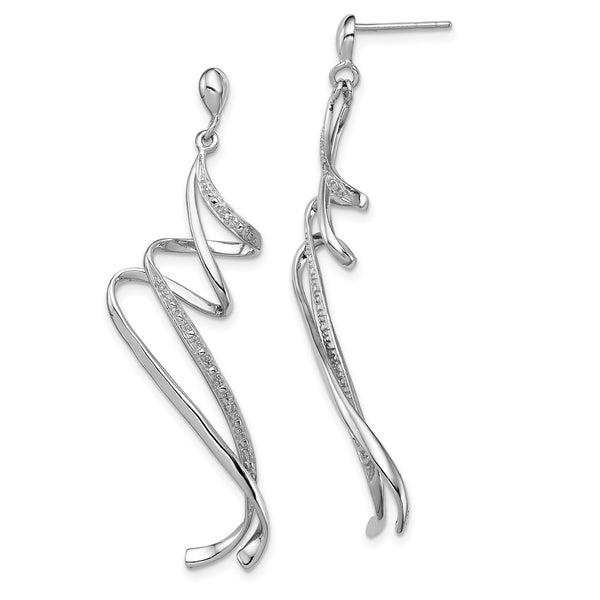 Rhodium-Plated Sterling Silver Diamond Swirl Dangle Earrings - Style GR1-1017625