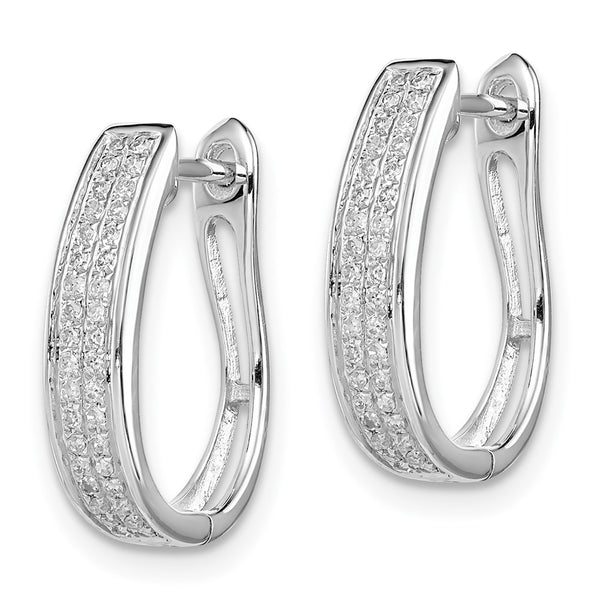 Rhodium-Plated Sterling Silver Diamond Oval Hoop Earrings