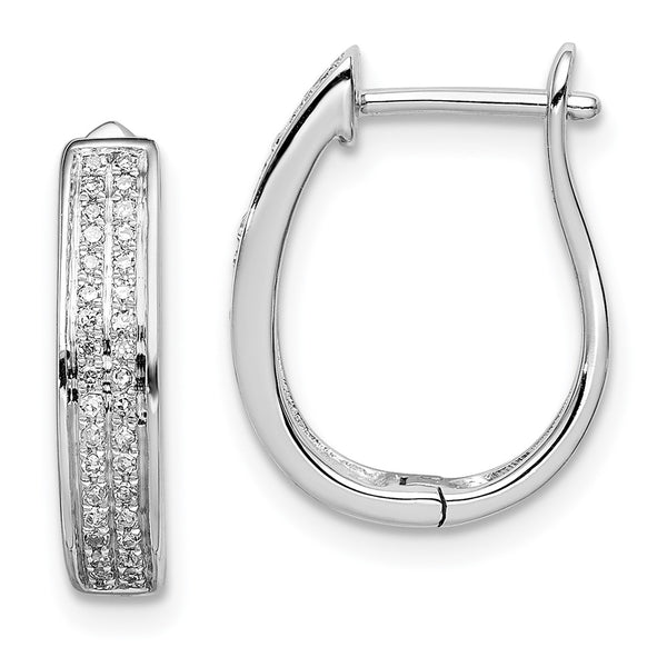 Rhodium-Plated Sterling Silver Diamond Oval Hoop Earrings