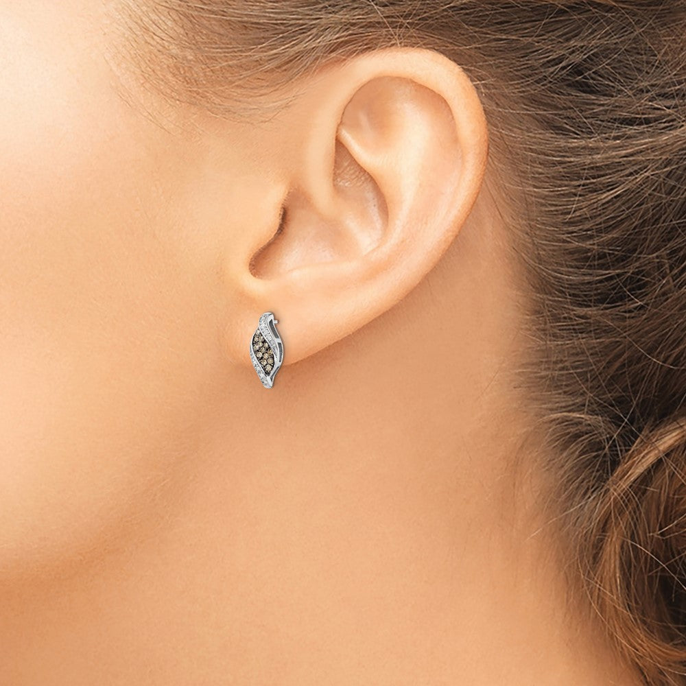 Shop Exclusive Rhodium-Plated Silver Champagne & White Diamond Earrings - Stylish Design