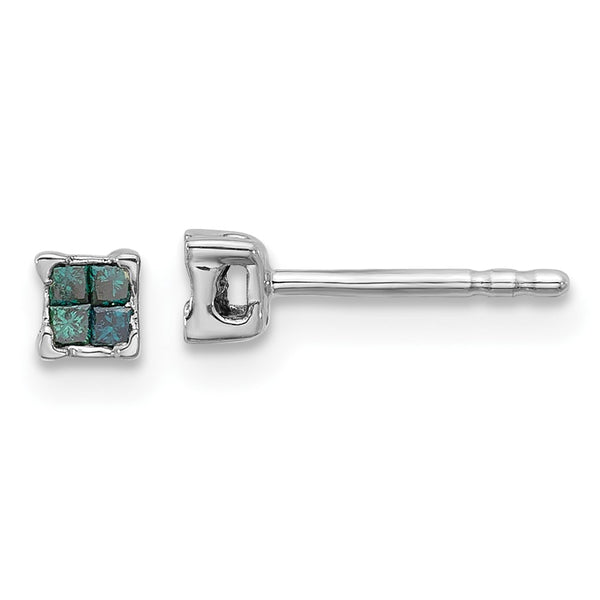 Buy Exclusive Rhodium-Plated Sterling Silver Blue Diamond Stud Earrings - Affordable Luxury