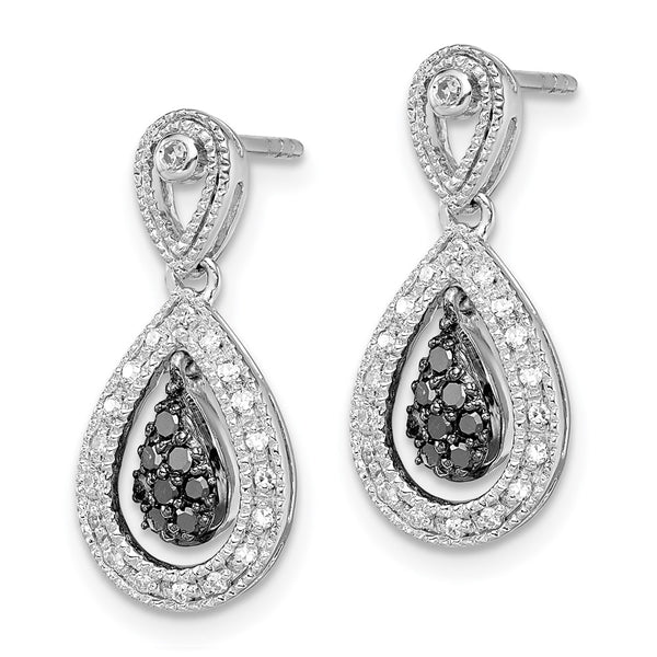 Rhodium-Plated Sterling Silver Teardrop Earrings with Diamonds