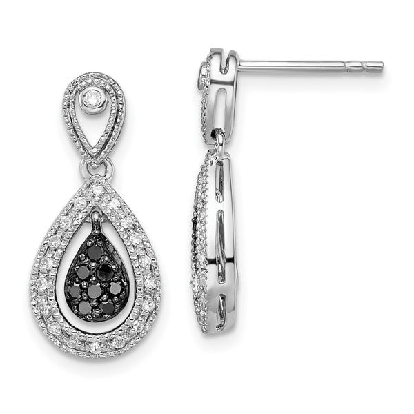 Rhodium-Plated Sterling Silver Teardrop Earrings with Diamonds