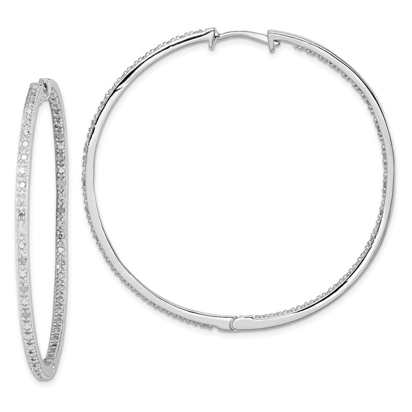 Rhodium-Plated Sterling Silver Diamond Inside-Out Hoop Earrings - 1.5"