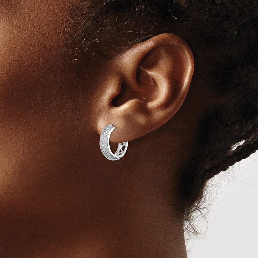 Buy Stylish Rhodium-Plated Sterling Silver Diamond Hinged Hoop Earrings