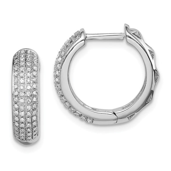 Rhodium-Plated Sterling Silver Diamond Hinged Hoop Earrings