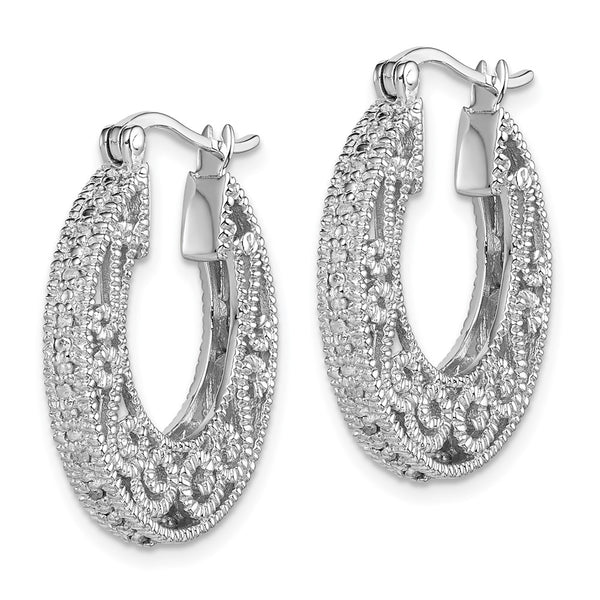 Rhodium-Plated Sterling Silver Hoop Earrings with Diamonds