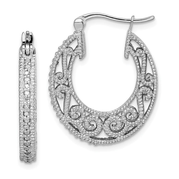 Rhodium-Plated Sterling Silver Hoop Earrings with Diamonds