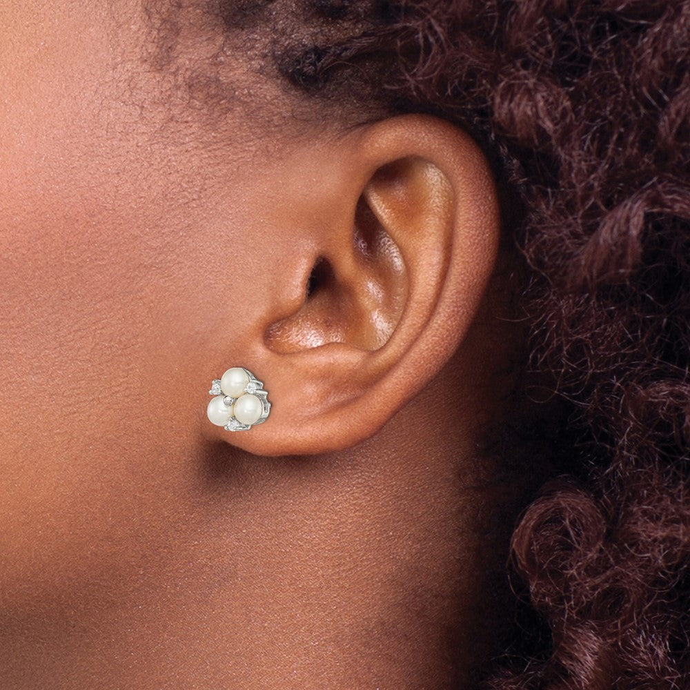 Buy Stylish Sterling Silver 3-Pearl Button Earrings | 5-6mm Freshwater Pearls