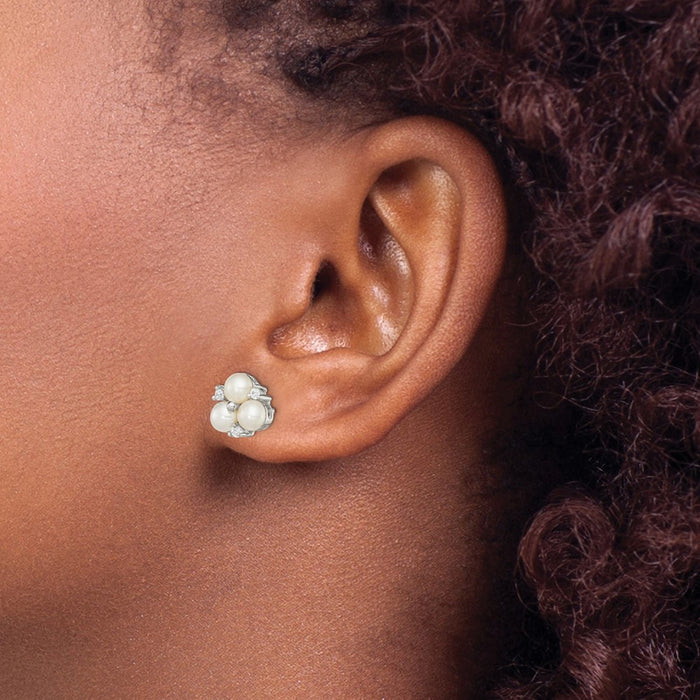 Buy Stylish Sterling Silver 3-Pearl Button Earrings | 5-6mm Freshwater Pearls-3