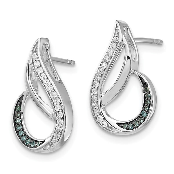 Blue & White Diamond Post Earrings - Rhodium-Plated Sterling Silver