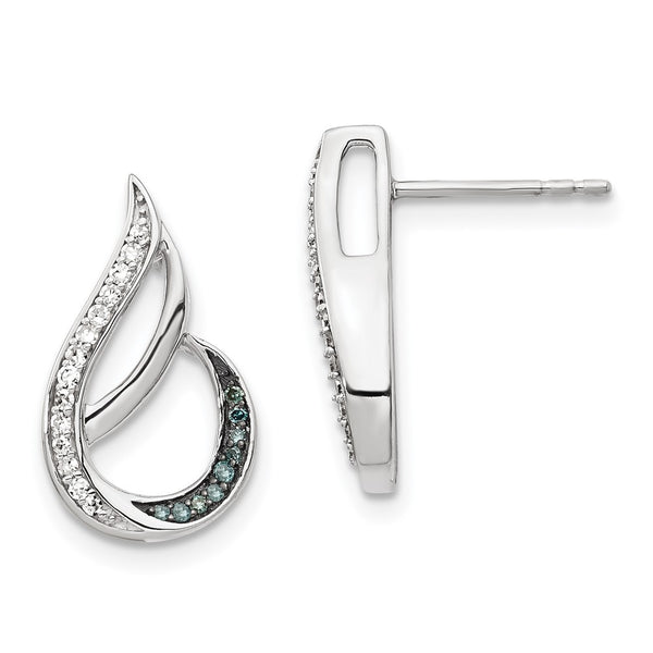 Blue & White Diamond Post Earrings - Rhodium-Plated Sterling Silver