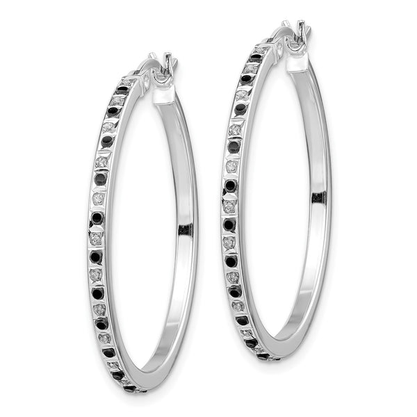 Black & White Diamond Hoop Earrings in Sterling Silver, 1.5"