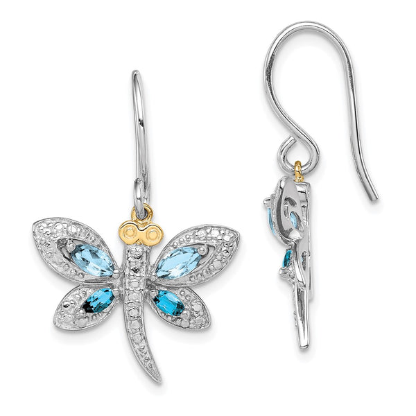 Sterling Silver Dragonfly Dangle Earrings with 14K Gold Accents